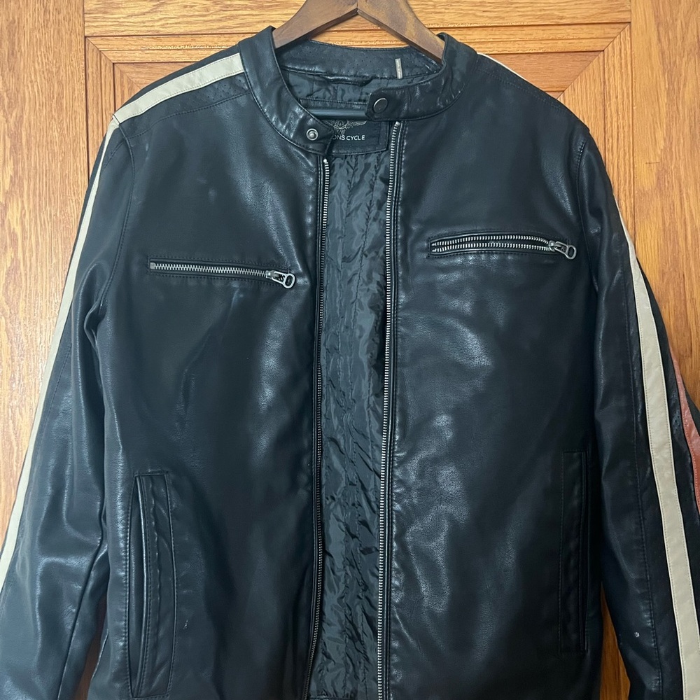 Wilson cycle leather Jacket with Cream Stripes